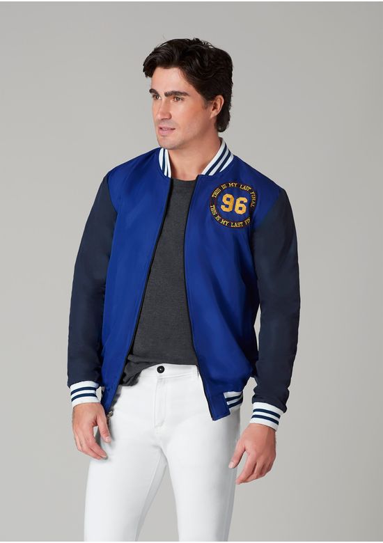 outfit bomber azul hombre